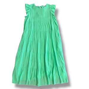 English Factory Green Tiered Midi Dress‎ 2X Modern Chic Flutter Sleeve Summer